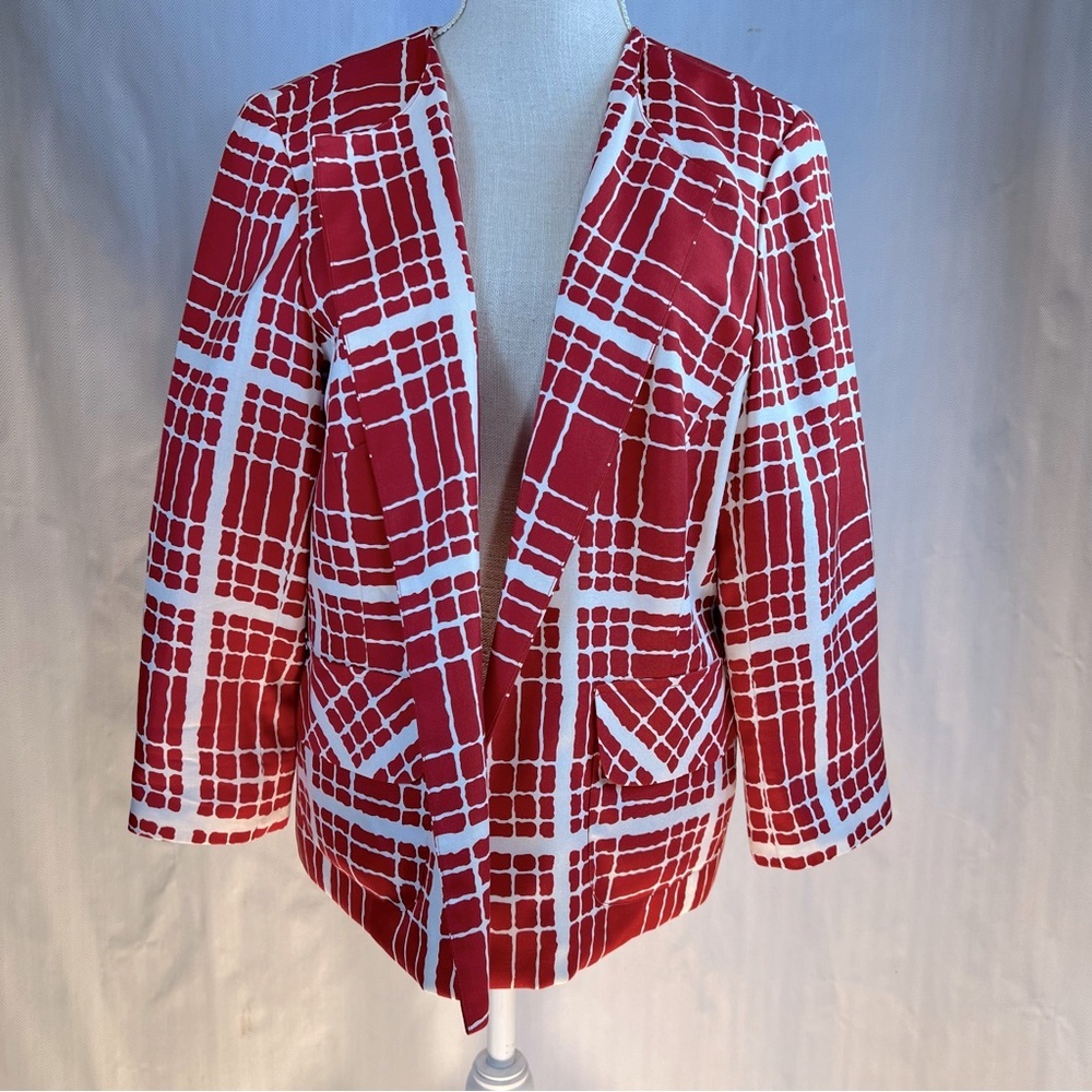 Pendleton Vintage Silk Blazer Red & White Geometric Print  Pockets Lined 16👍